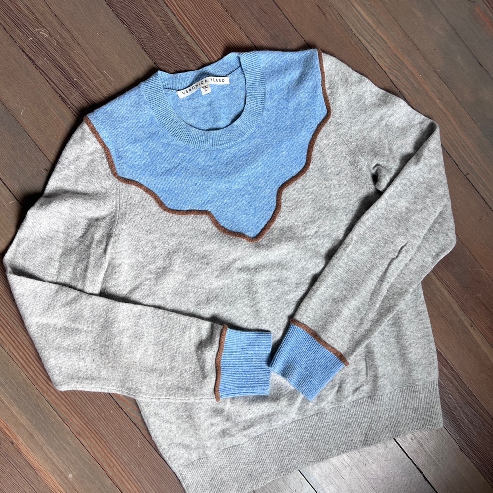 Veronica Beard Gray and Blue Atty Sweater